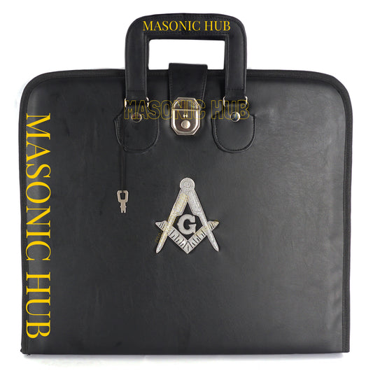 Masonic Hand Embroidered Square & Compass Masonic Apron Case with Handle [BLACK]