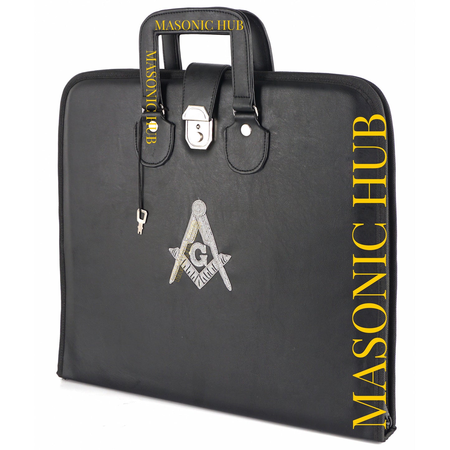 Masonic Hand Embroidered Square & Compass Masonic Apron Case with Handle [BLACK]