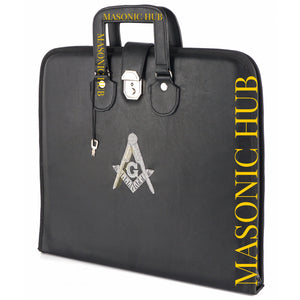 Masonic Hand Embroidered Square & Compass Masonic Apron Case with Handle [BLACK] Masonic Hub