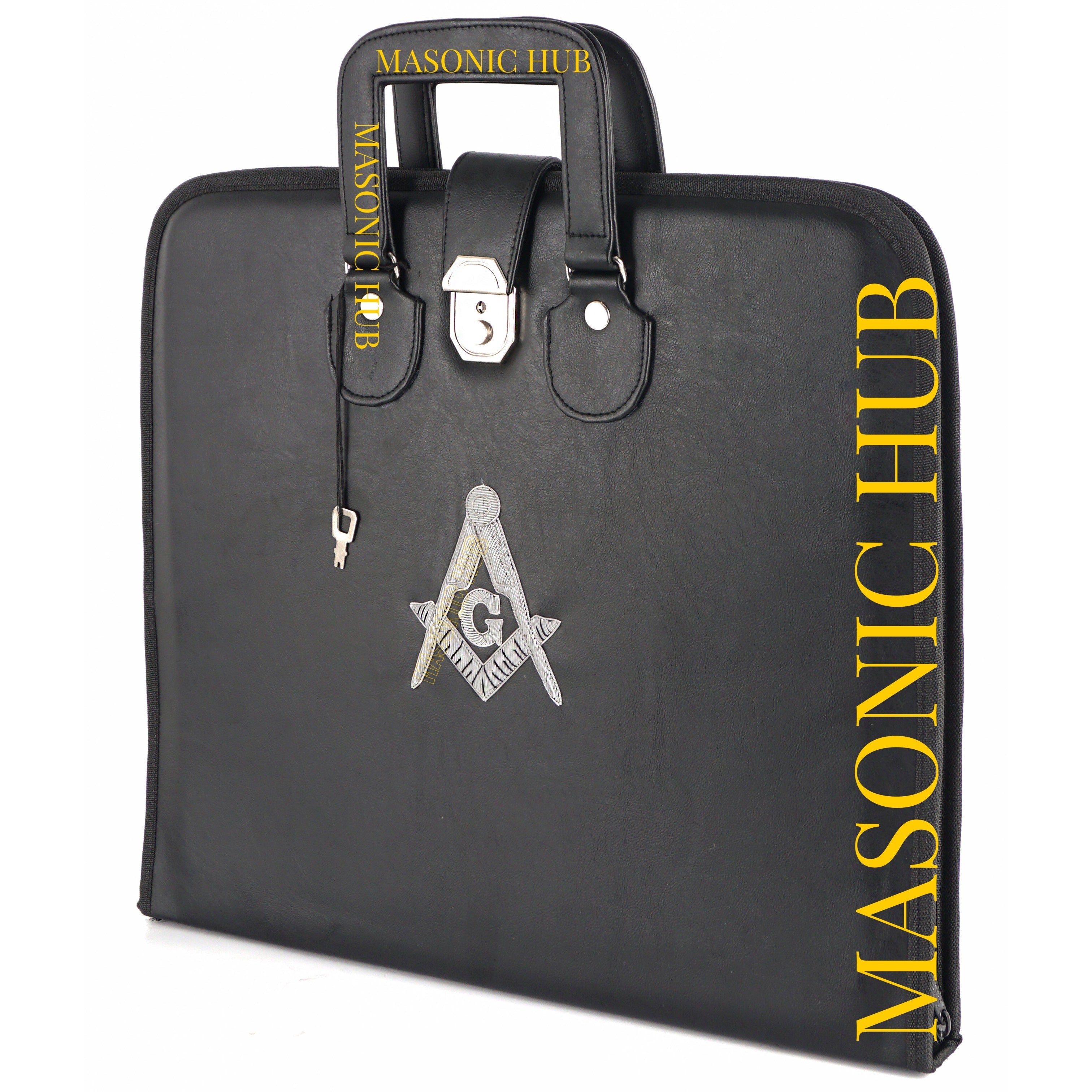 Masonic Hand Embroidered Square & Compass Masonic Apron Case with Handle [BLACK] Masonic Hub