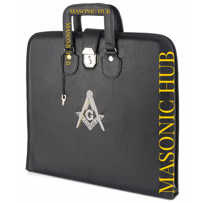 Masonic Hand Embroidered Square & Compass Masonic Apron Case with Handle [BLACK]