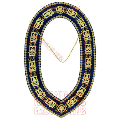 Masonic Past Master Metal Chain Collar Navy Blue Backing With Rhinestones + Free Jewe