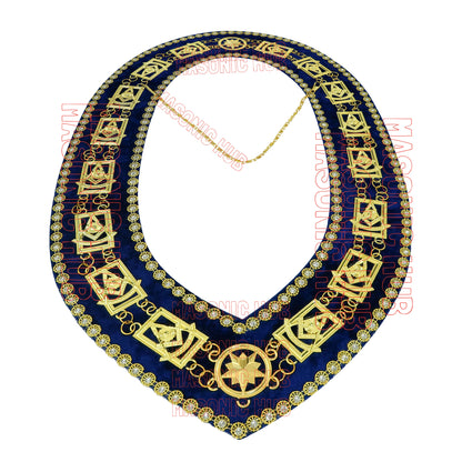 Masonic Past Master Metal Chain Collar Navy Blue Backing With Rhinestones + Free Jewe