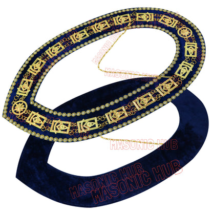 Masonic Past Master Metal Chain Collar Navy Blue Backing With Rhinestones + Free Jewe