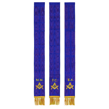 Masonic Bible Markers – Hand-Embroidered Royal Blue Ribbon with Gold Bullion Threads