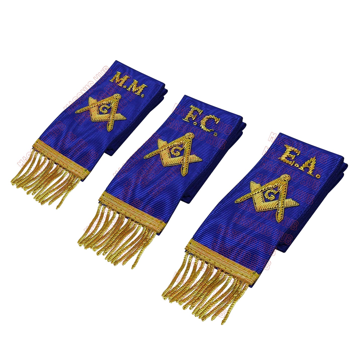 Masonic Bible Markers – Hand-Embroidered Royal Blue Ribbon with Gold Bullion Threads