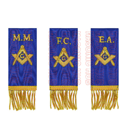 Masonic Bible Markers – Hand-Embroidered Royal Blue Ribbon with Gold Bullion Threads