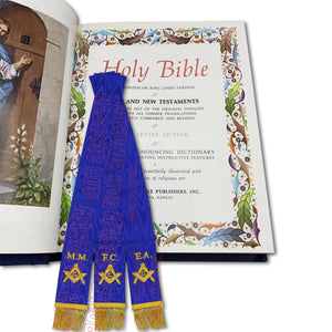 Masonic Bible Markers – Hand-Embroidered Royal Blue Ribbon with Gold Bullion Threads Masonic Hub