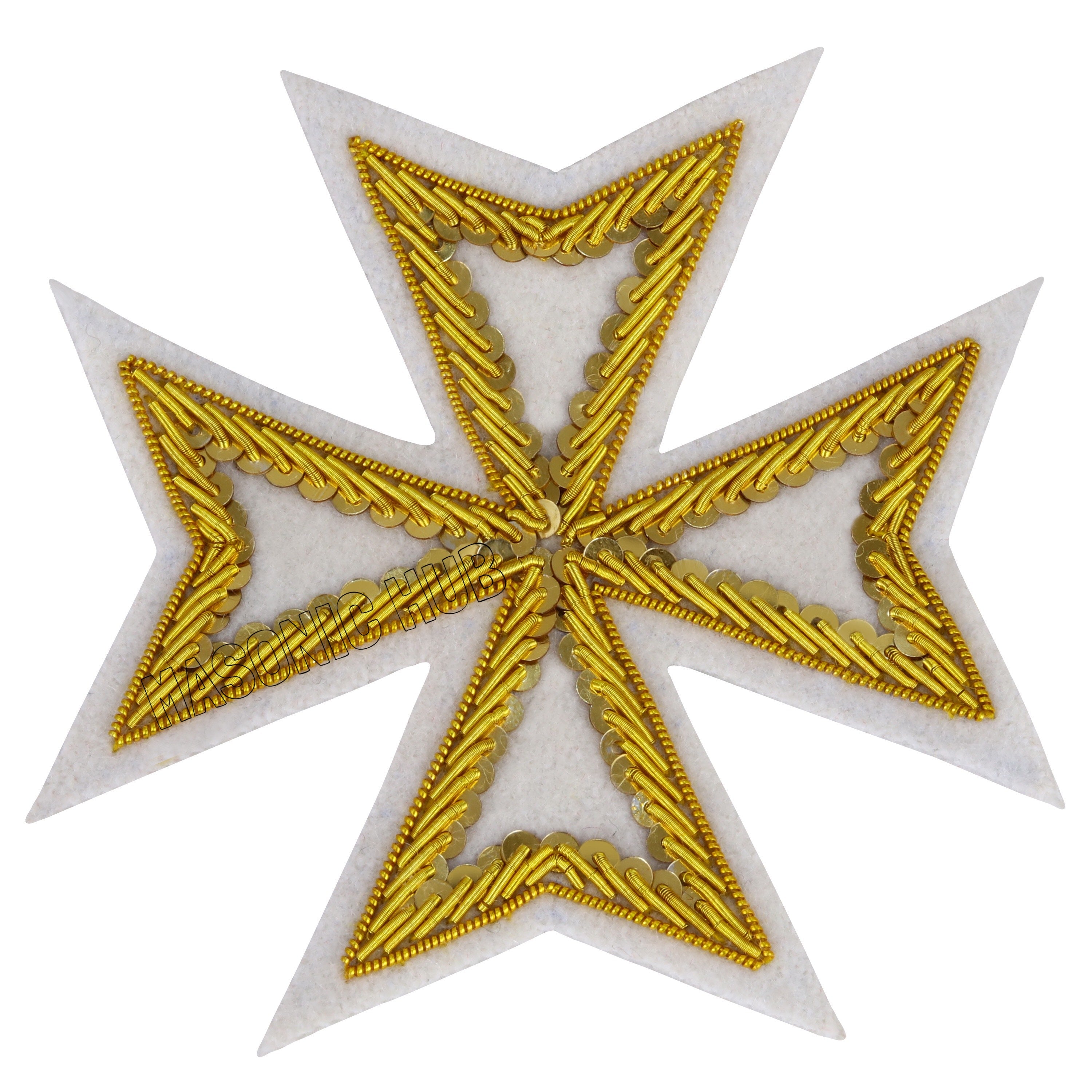MASONIC ST. JOHN ORDER MALTA KNIGHTS MALTESE CROSS HAND EMBROIDERED - WHITE Masonic Hub