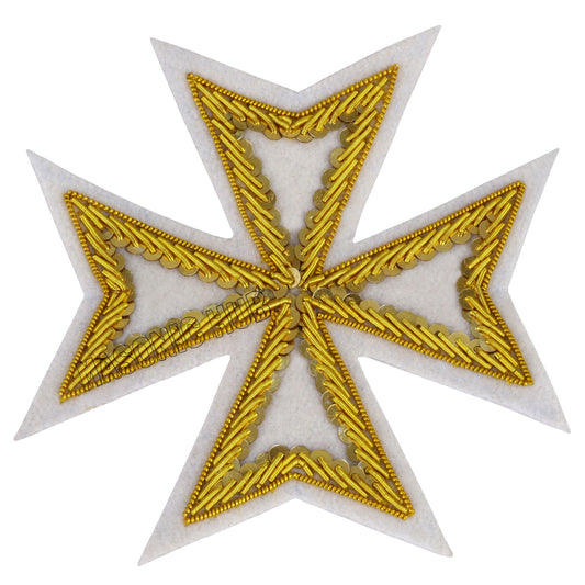 MASONIC ST. JOHN ORDER MALTA KNIGHTS MALTESE CROSS HAND EMBROIDERED - WHITE