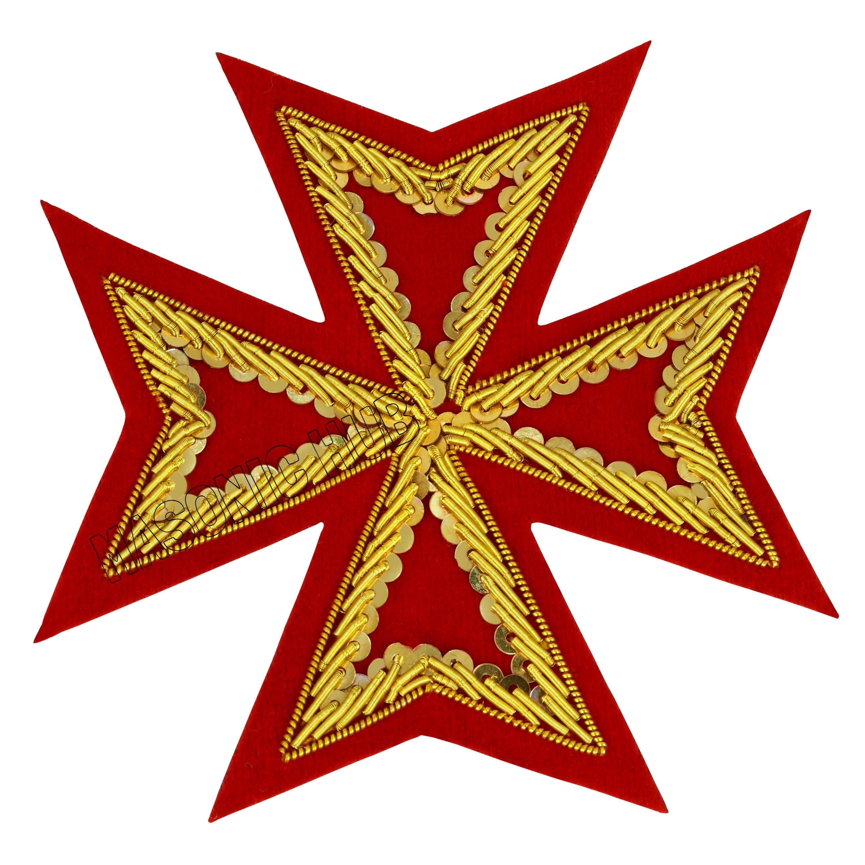 MASONIC ST. JOHN ORDER MALTA KNIGHTS MALTESE CROSS HAND EMBROIDERED - RED VELVET Masonic Hub