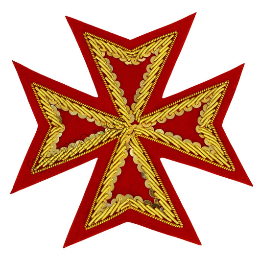 MASONIC ST. JOHN ORDER MALTA KNIGHTS MALTESE CROSS HAND EMBROIDERED - RED VELVET