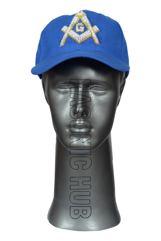 Handmade Masonic Compass & Square Baseball Cap – Bullion Embroidery - Rhinestone