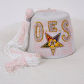 White OES Fez Hat – Order of the Eastern Star Regalia with Rhinestones & Long Tassel – Masonic OES Hat Masonic Hub