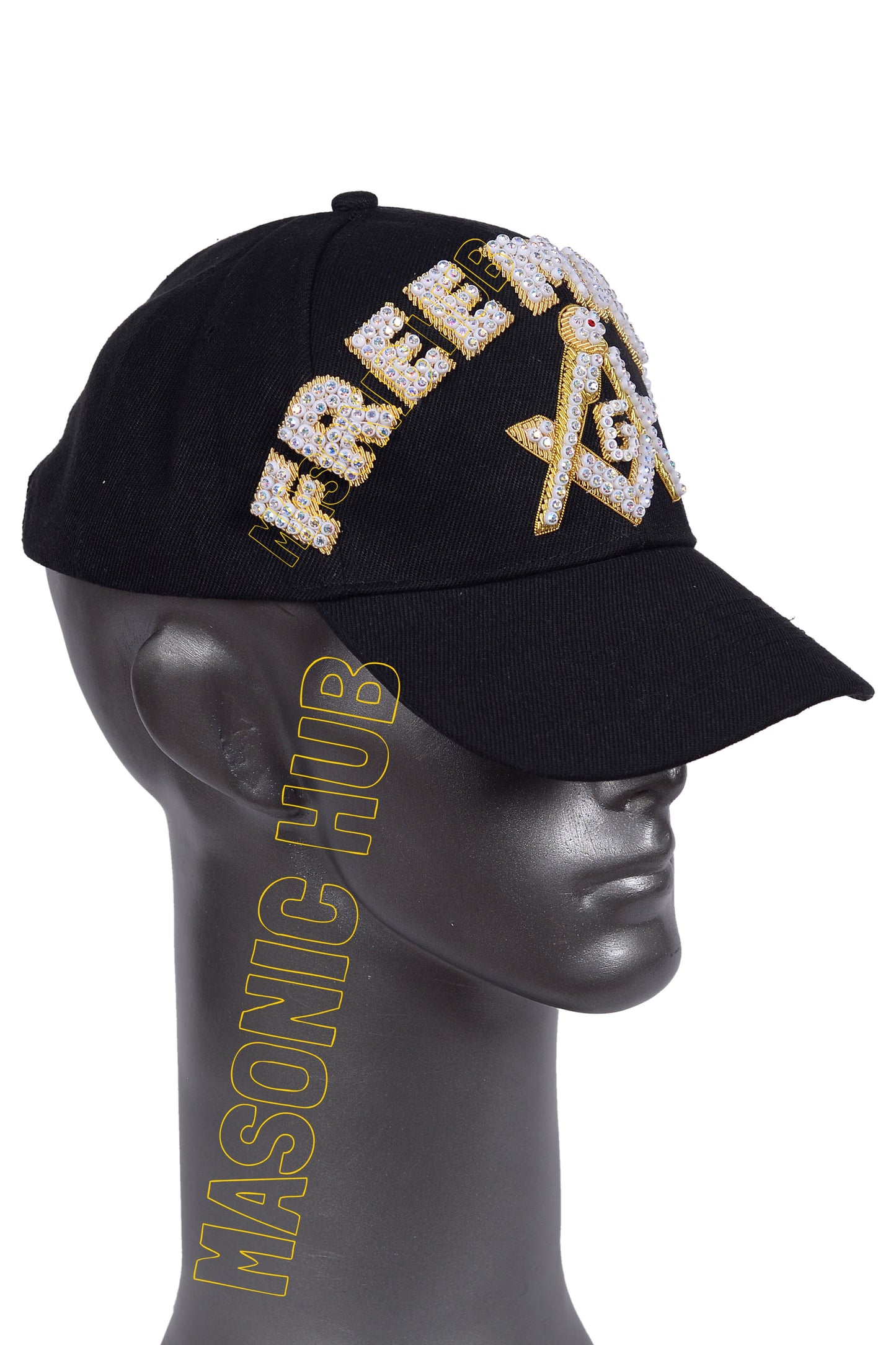 Masonic Freemason Black Handmade Cap – Bullion Embroidered Compass & Square