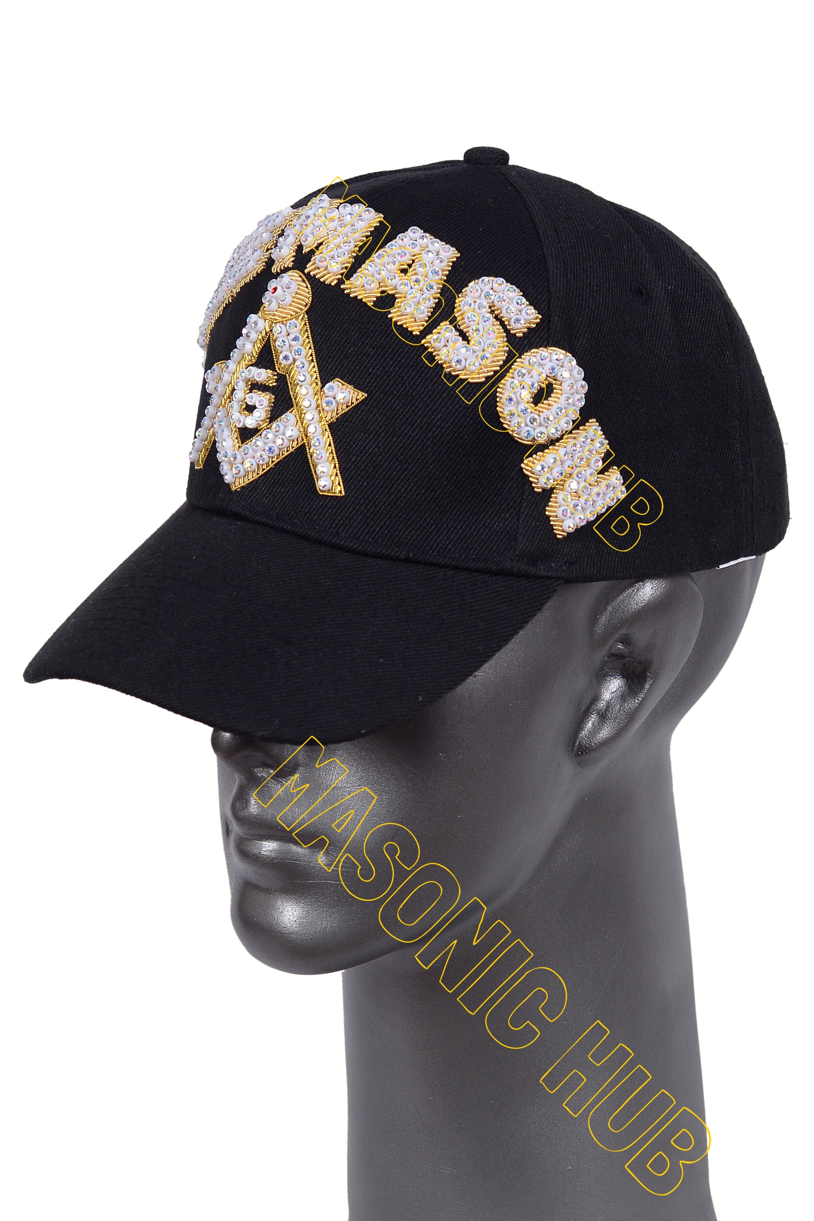 Masonic Freemason Black Handmade Cap – Bullion Embroidered Compass & Square My Store