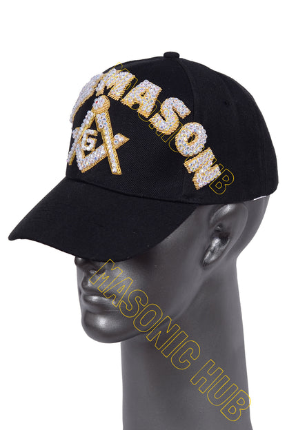 Masonic Freemason Black Handmade Cap – Bullion Embroidered Compass & Square