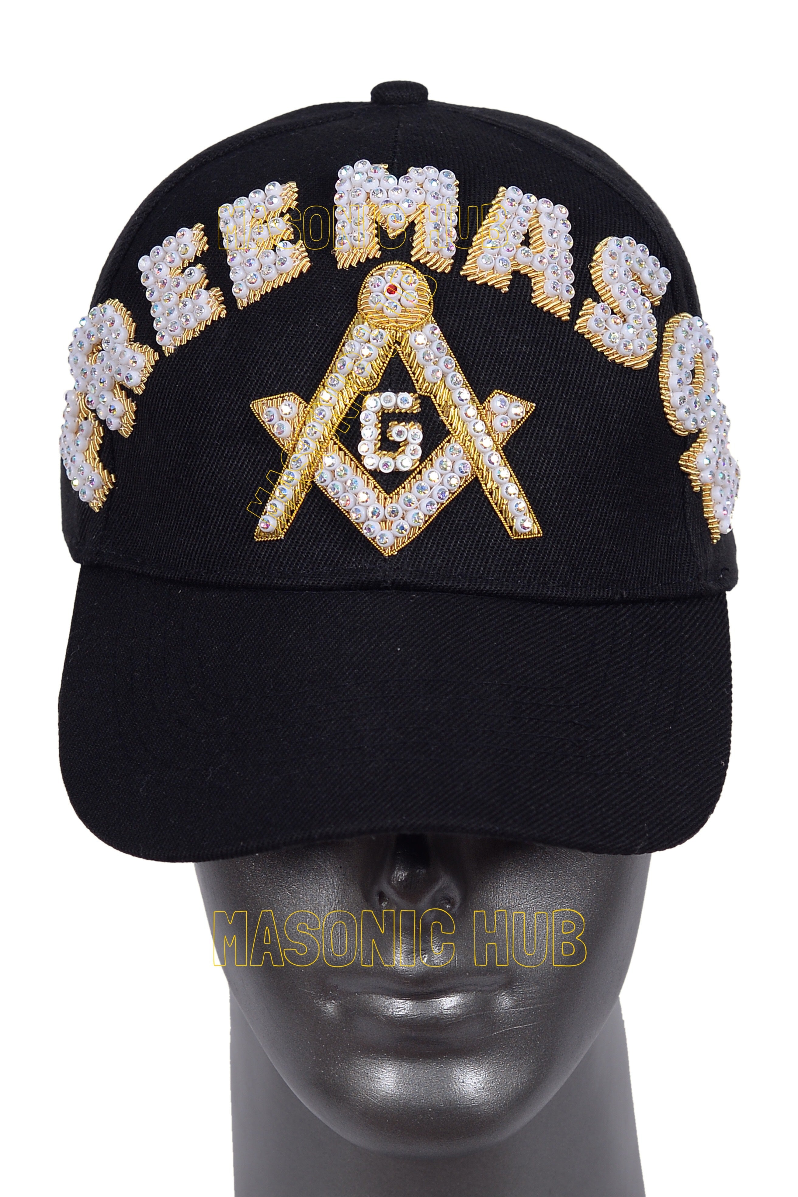 Masonic Freemason Black Handmade Cap – Bullion Embroidered Compass & Square My Store