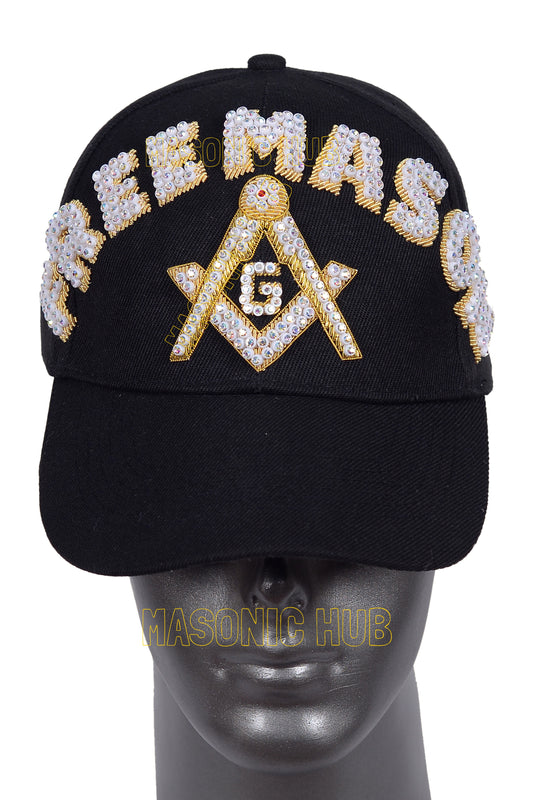 Masonic Freemason Black Handmade Cap – Bullion Embroidered Compass & Square