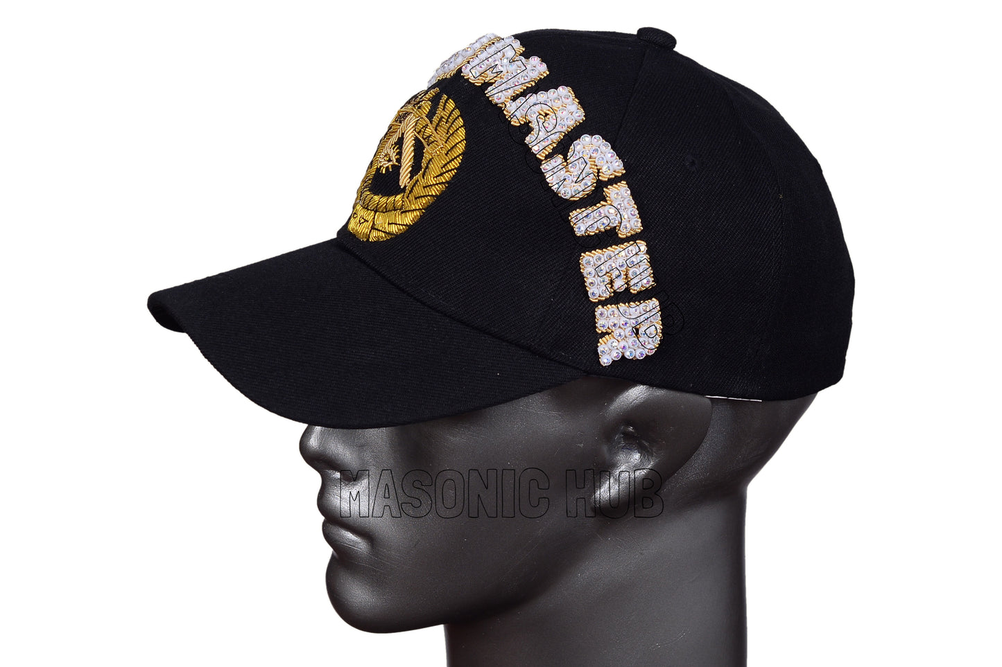 Masonic Grand Master Black Baseball Cap – Handmade with Rhinestones | Freemason Bling Hat
