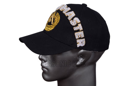Masonic Grand Master Black Baseball Cap – Handmade with Rhinestones | Freemason Bling Hat