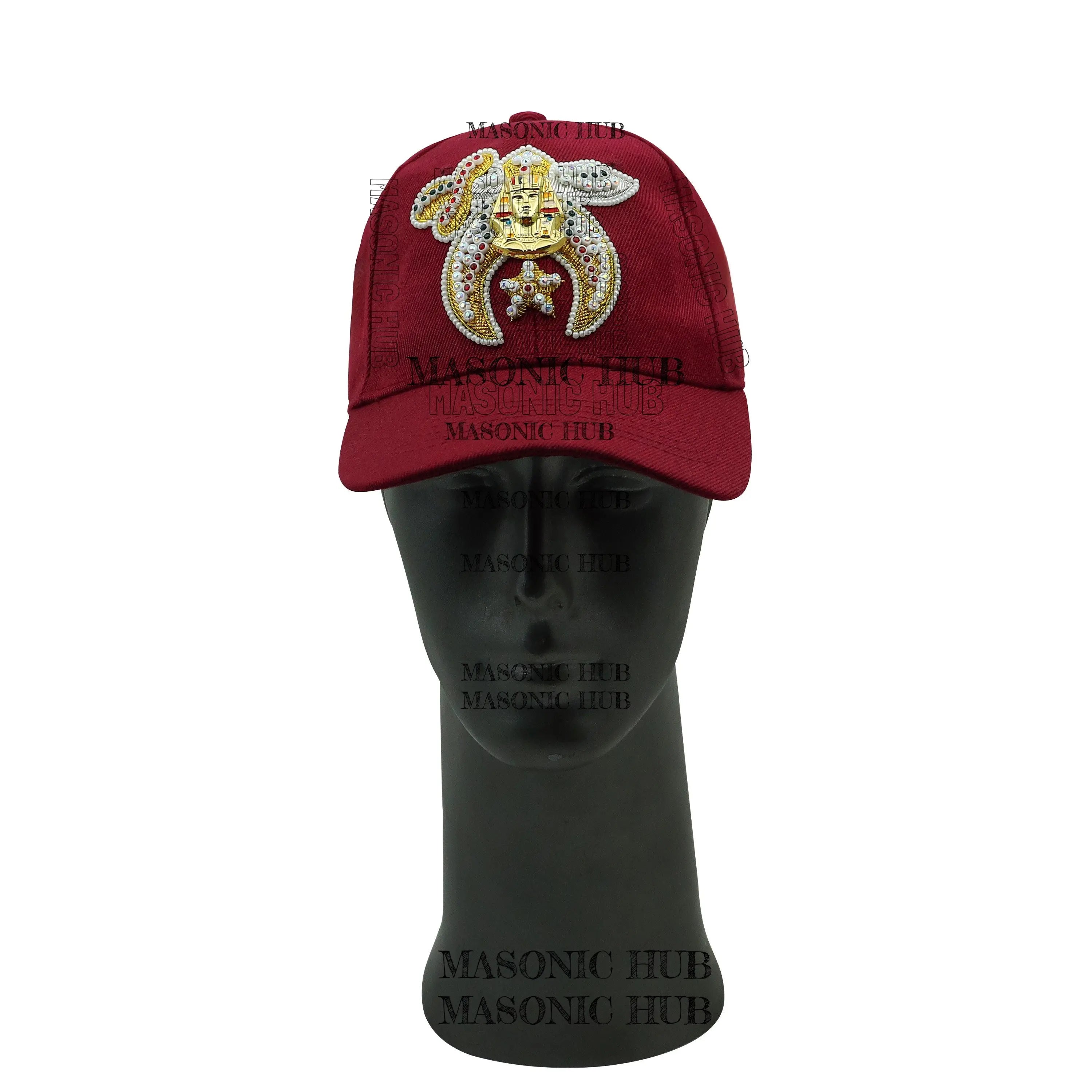 Shriner Masonic Maroon Handmade Cap – Gold Tassel, Embroidered Jewel &amp; Adjustable Fit Masonic Hub
