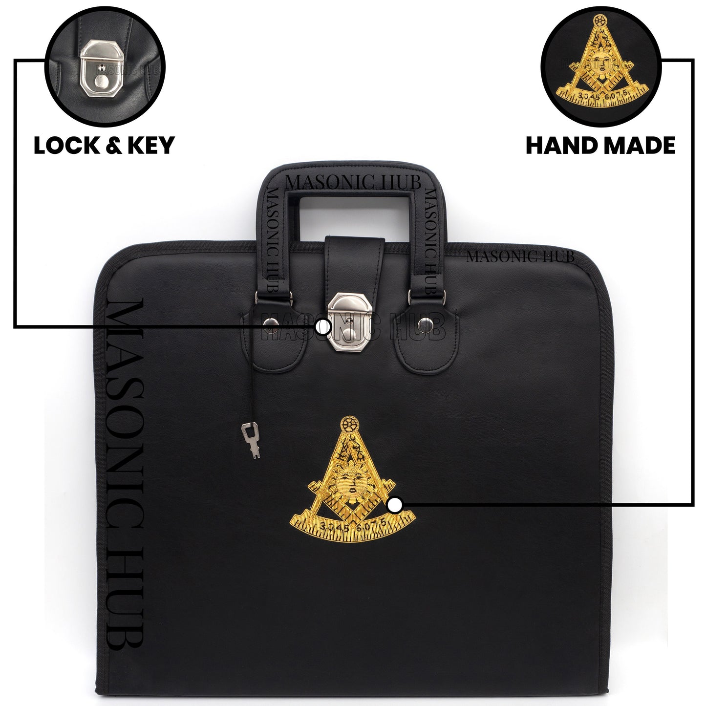 Masonic Hand Embroidered Past Master Masonic Apron Case with Handle [ BLACK ]
