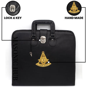 Masonic Hand Embroidered Past Master Masonic Apron Case with Handle [ BLACK ] Masonic Hub