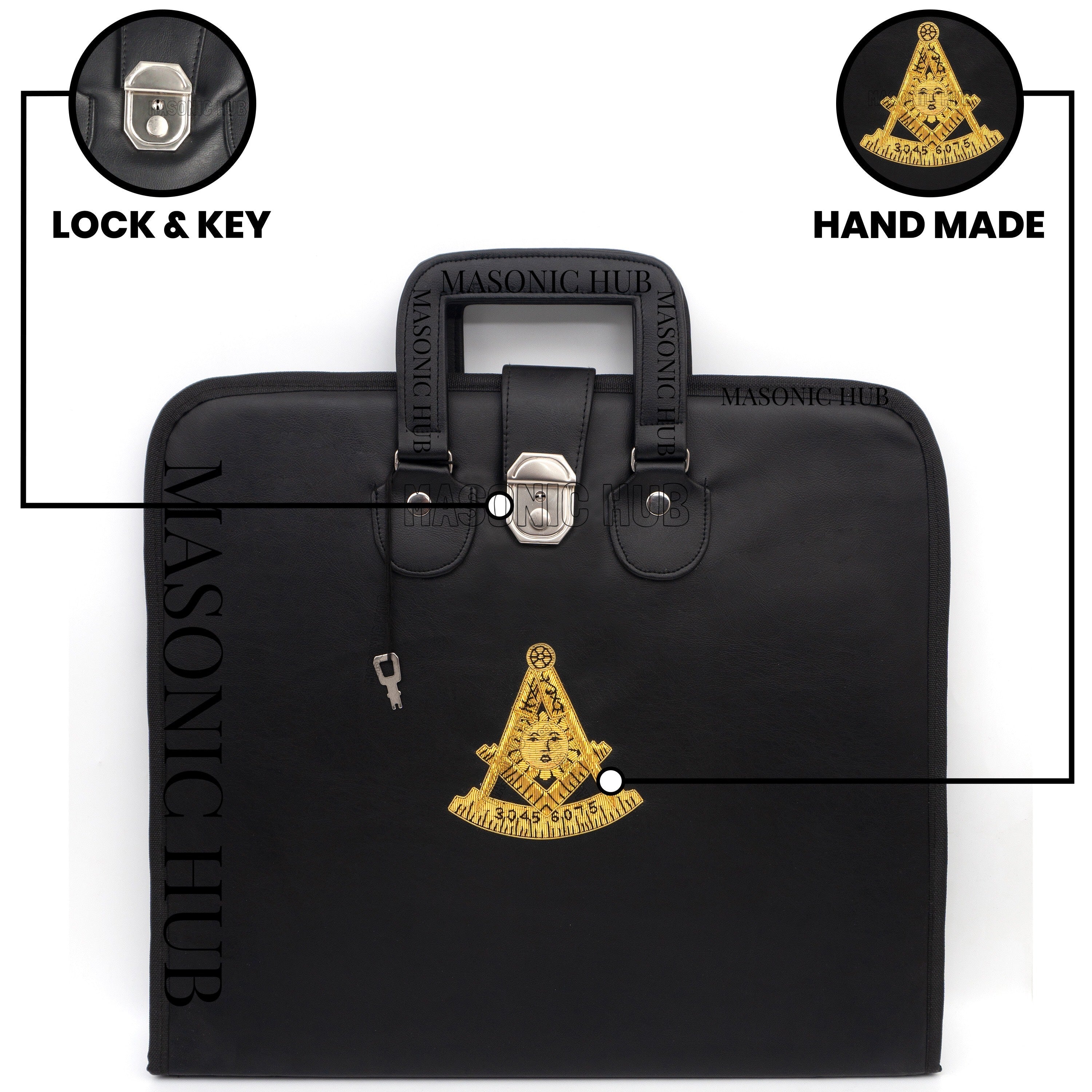 Masonic Hand Embroidered Past Master Masonic Apron Case with Handle [ BLACK ] Masonic Hub