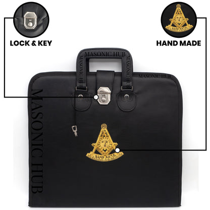 Masonic Hand Embroidered Past Master Masonic Apron Case with Handle [ BLACK ]