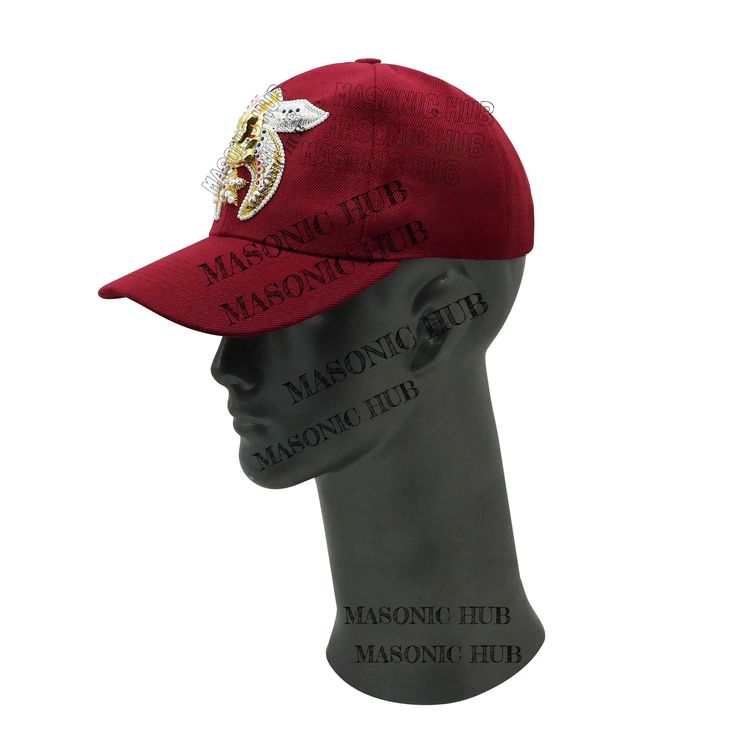 Shriner Masonic Maroon Handmade Cap – Gold Tassel, Embroidered Jewel &amp; Adjustable Fit Masonic Hub