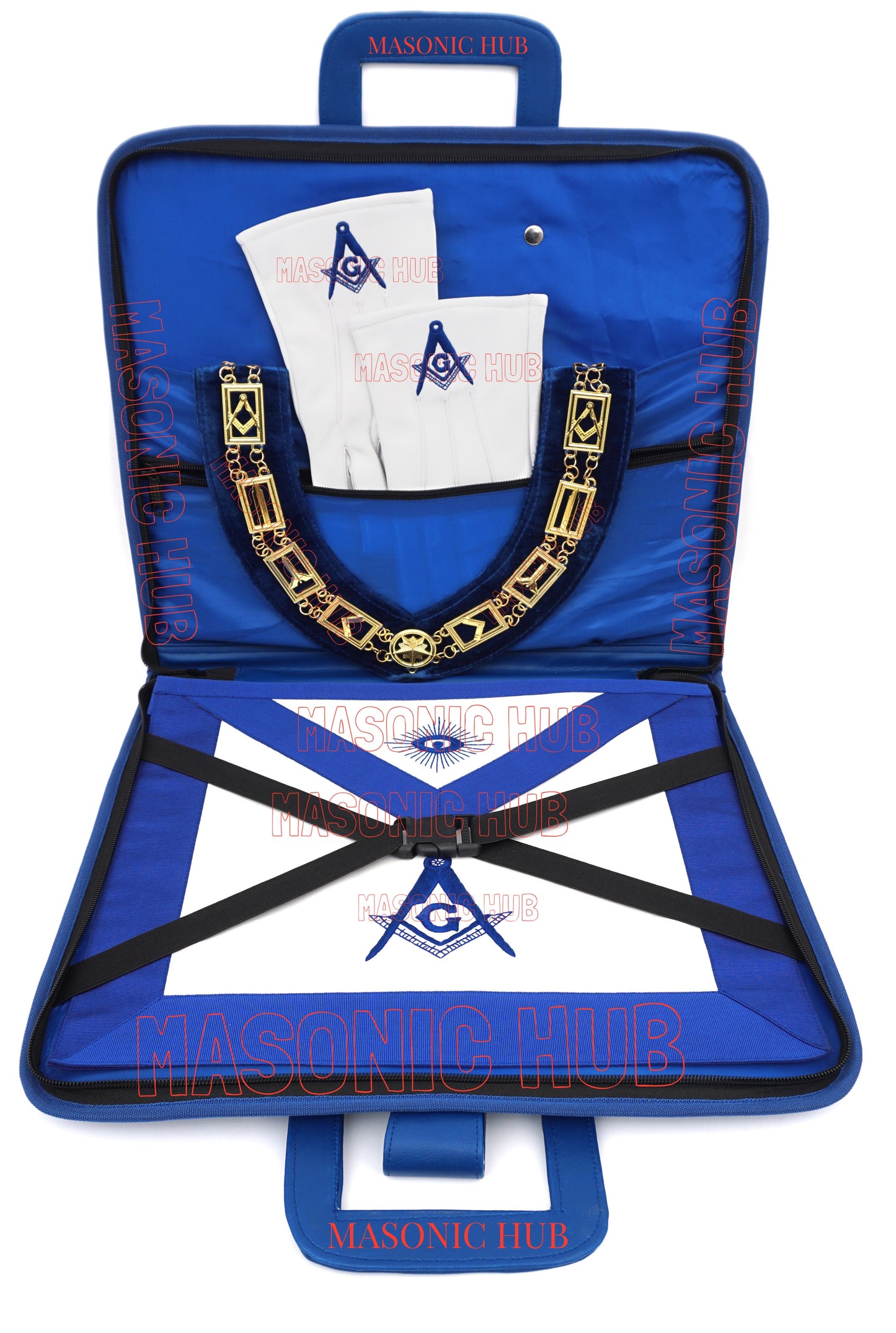 Masonic Hand Embroidered Square & Compass Masonic Apron Case with Handle [BLACK]