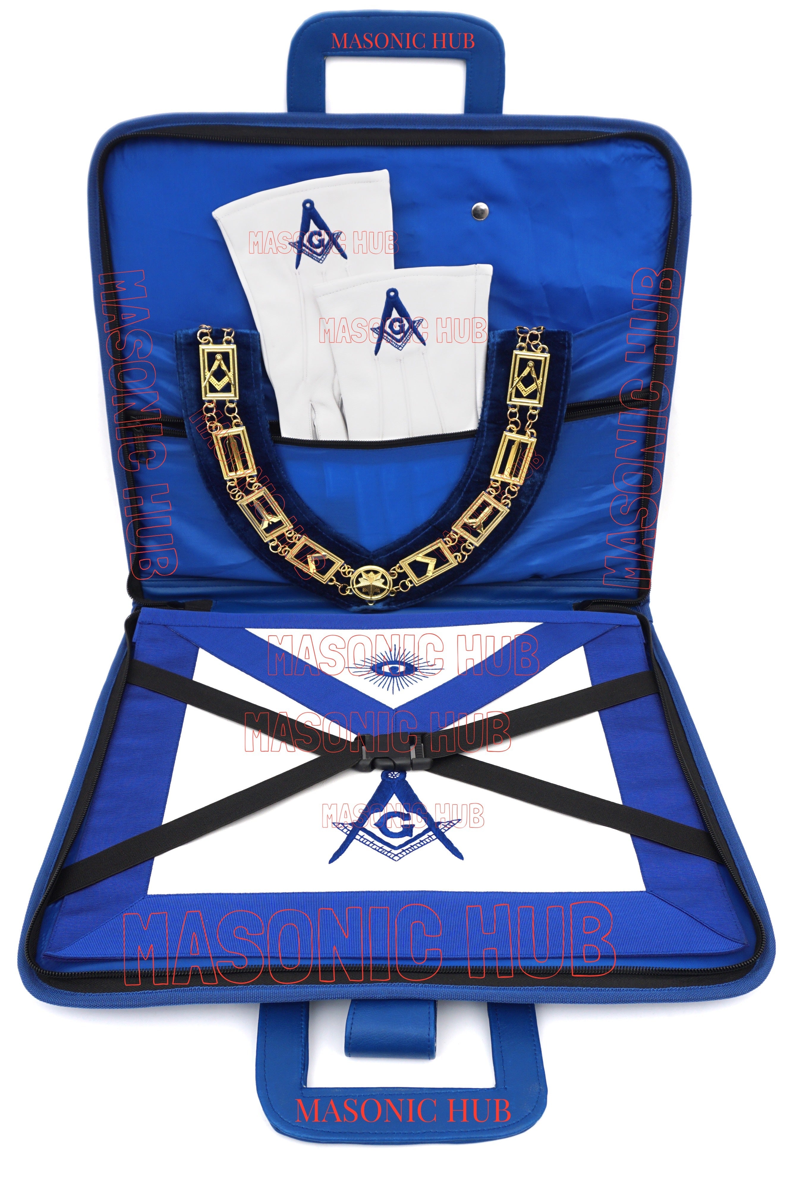 Personalized Masonic Apron Case | Hand-Embroidered Square & Compasses | Black with Handle Masonic Hub