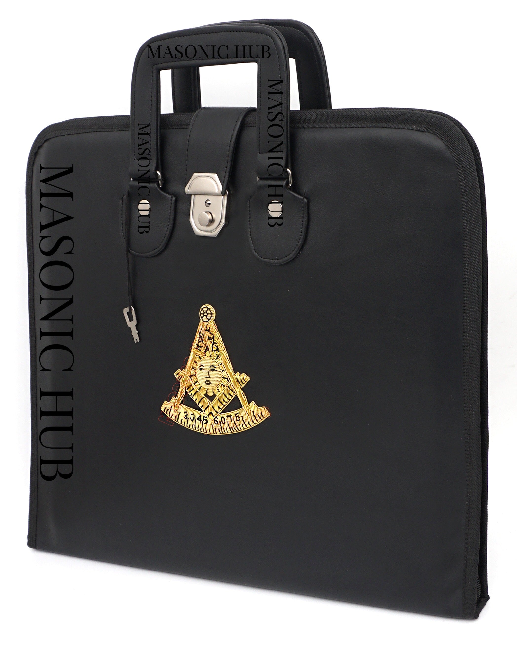 Masonic Hand Embroidered Past Master Masonic Apron Case with Handle [ BLACK ] Masonic Hub