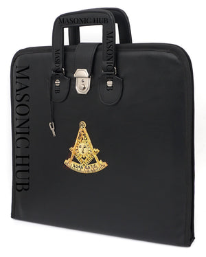 Masonic Hand Embroidered Past Master Masonic Apron Case with Handle [ BLACK ] Masonic Hub