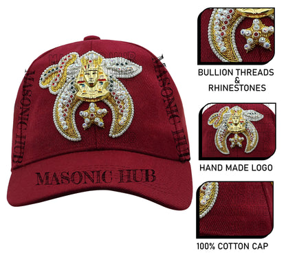 Shriner Masonic Maroon Handmade Cap – Gold Tassel, Embroidered Jewel &amp; Adjustable Fit