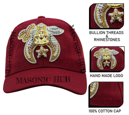 Shriner Masonic Maroon Handmade Cap –Gold Tassel, Embroidered Jewel & Adjustable