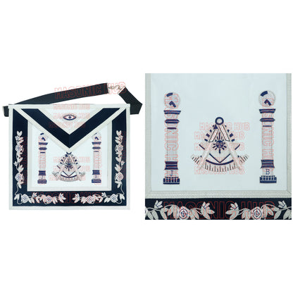Masonic Past Master Apron | 100% Lambskin | Hand Embroidered Bullion | Navy Blue Velvet Pillar & Sunburst
