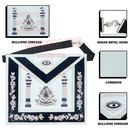 Masonic Past Master Mason Lambskin Apron – Handcrafted with Bullion Embroidery