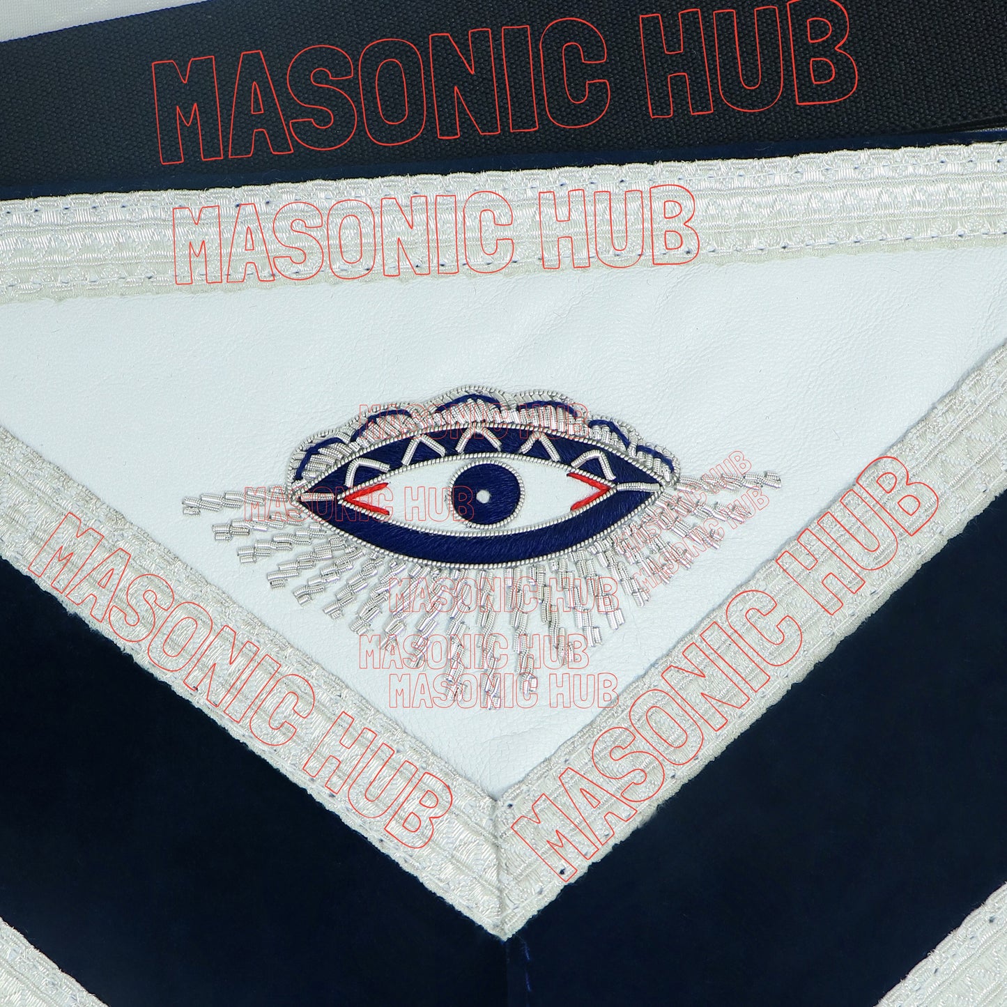 Masonic Past Master Apron | 100% Lambskin | Hand Embroidered Bullion | Navy Blue Velvet Pillar & Sunburst