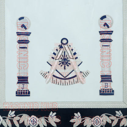 Masonic Past Master Apron | 100% Lambskin | Hand Embroidered Bullion | Navy Blue Velvet Pillar & Sunburst