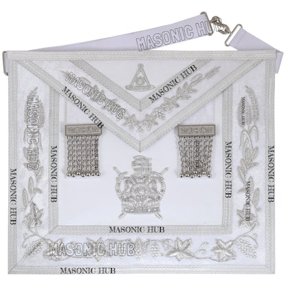Masonic Past Master DeMolay Apron - White with Silver Bullion Embroidery & DeMolay Logo