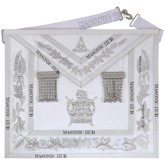 Masonic Past Master DeMolay Apron - White with Silver Bullion Embroidery & DeMolay Logo