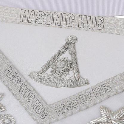 Masonic Past Master DeMolay Apron - White with Silver Bullion Embroidery & DeMolay Logo