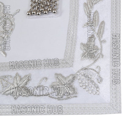 Masonic Past Master DeMolay Apron - White with Silver Bullion Embroidery & DeMolay Logo