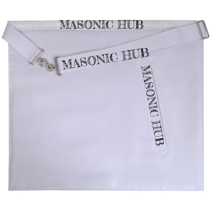 Masonic Past Master DeMolay Apron - White with Silver Bullion Embroidery & DeMolay Logo