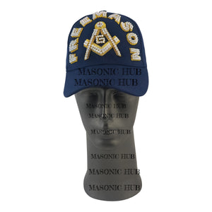 Masonic Freemason Navy Blue Handmade Cap – Bullion Embroidered Compass & Square My Store
