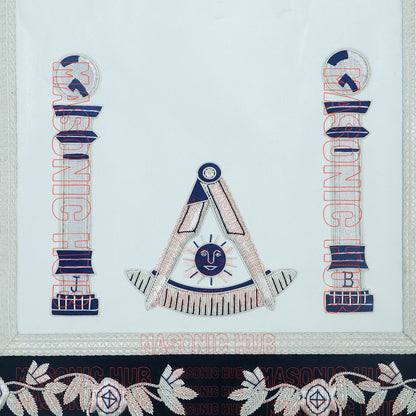 Masonic Past Master Mason Lambskin Compass and Quadrant Apron - Navy Blue Velvet
