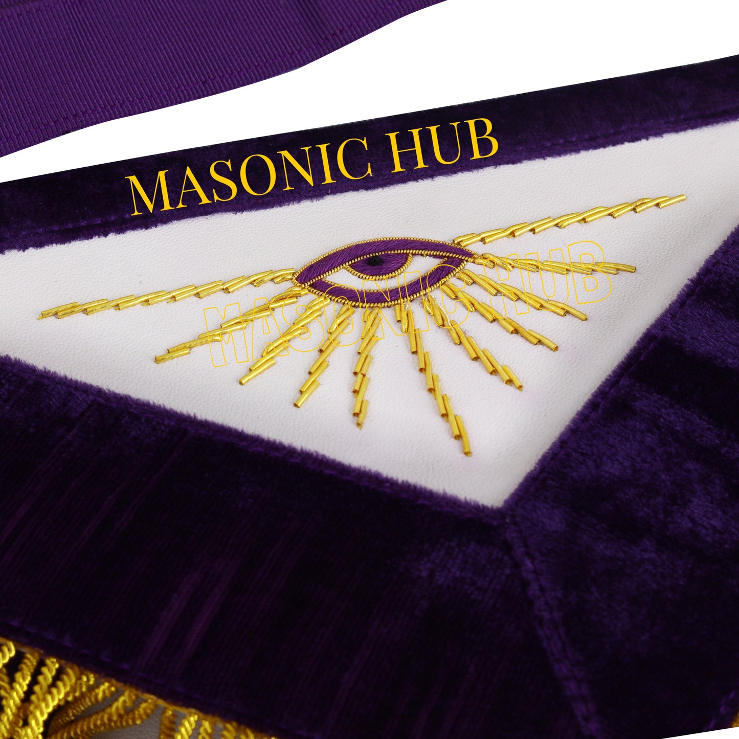 Masonic Grand Master Apron Set – Sheepskin Leather, Gold Bullion Embroidery + Chain Collar, Jewel & Gauntlet Cuffs