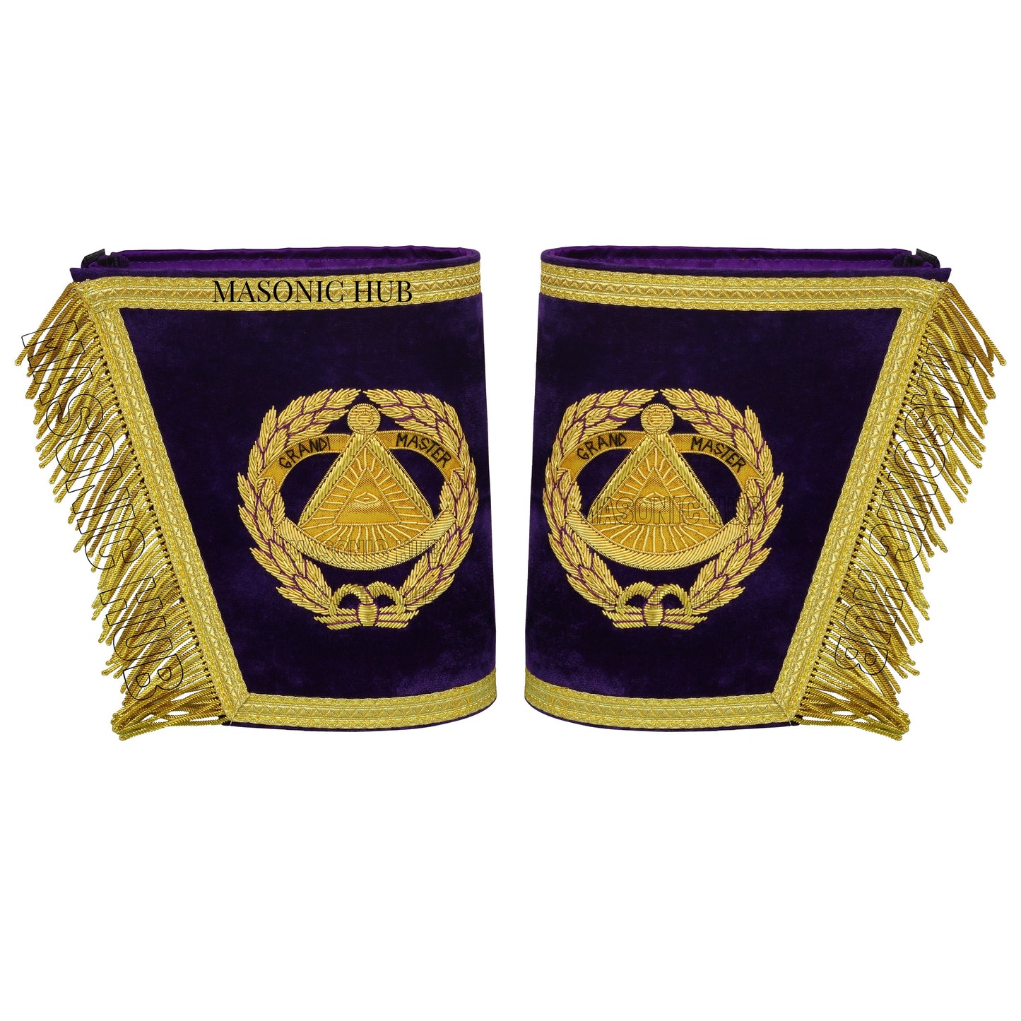 Masonic Grand Master Apron Set – Sheepskin Leather, Gold Bullion Embroidery + Chain Collar, Jewel & Gauntlet Cuffs